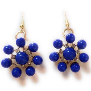 Dark Blue Dot Flower Earrings
